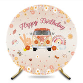 Aperturee - Aperturee Round Daisy Mercedes Benz Two Cute Birthday Backdrop